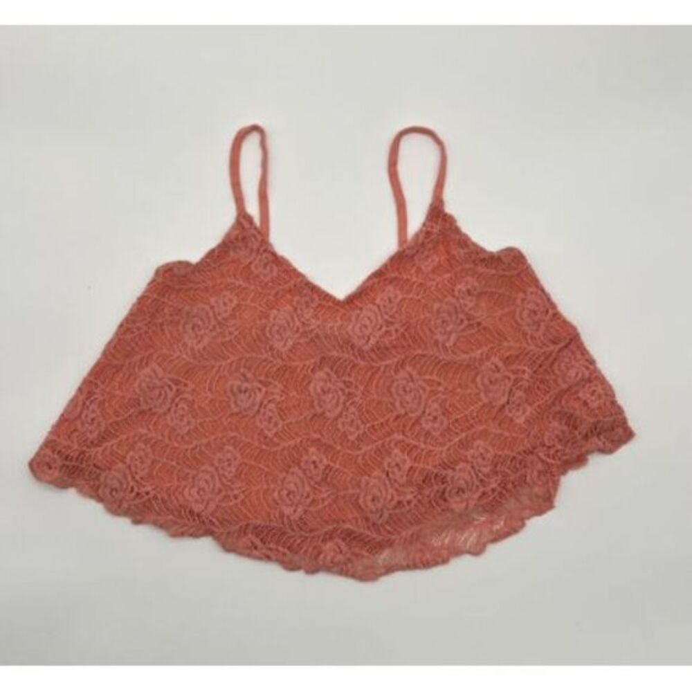 CHARLOTTE RUSSE Crop Top Crochet Lace‎ Spaghetti Tank Embroidered Cut Out Size M